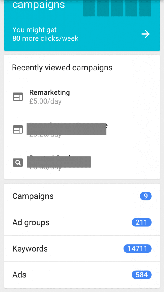 AdWords App - Tabs