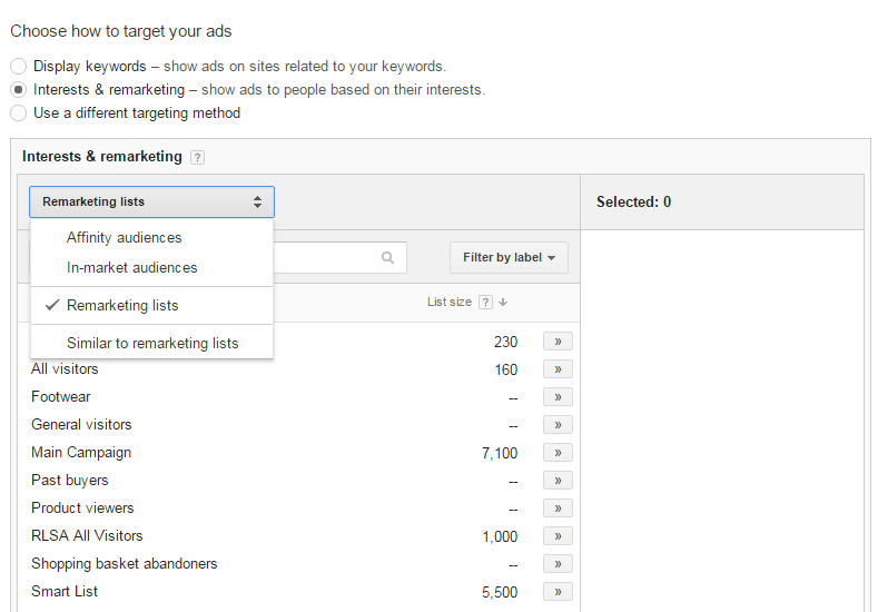 Choose Remarketing List