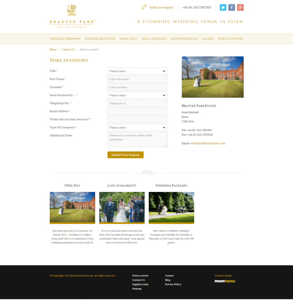 Braxted Park's New Contact Form