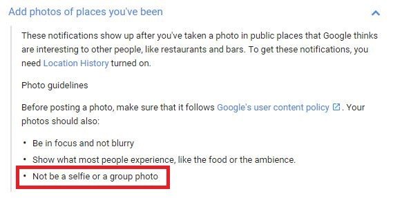 Screenshot of Google',support page regarding Foodography on Google Maps