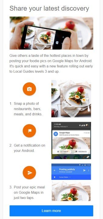 Screenshot of Google Maps Foodie Snaps