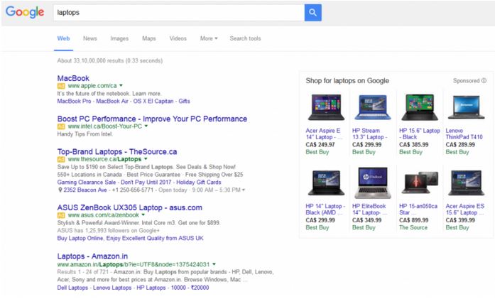 Google Ads in Search - Four ads example - Browser Media