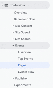 Google Analytics Page Events Report
