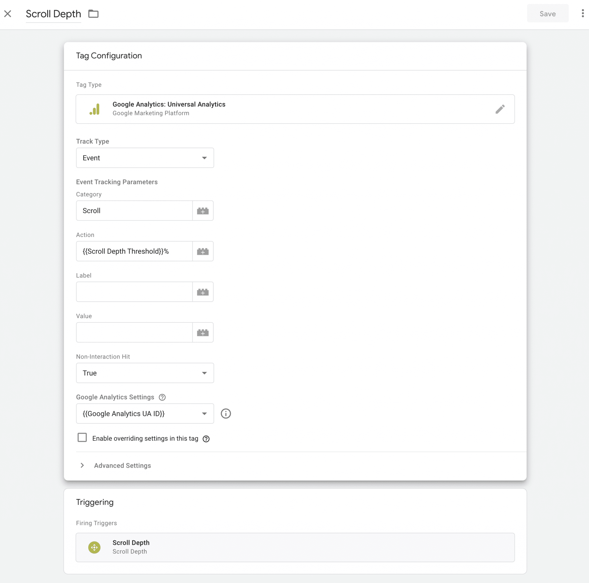 Google Tag Manager Scroll Depth Tag
