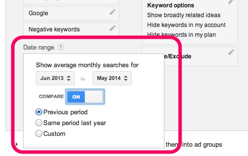 Google Keyword Plan - Date range comparisons
