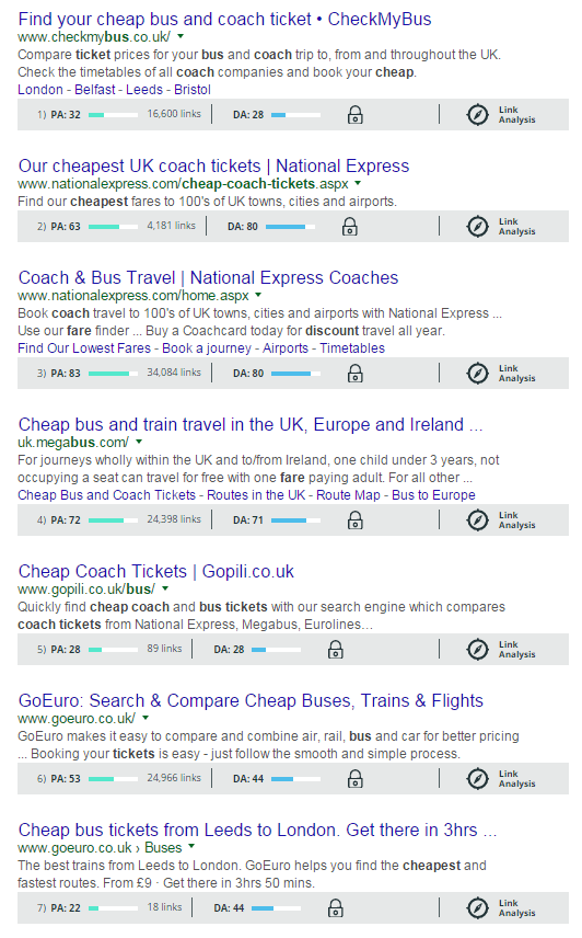 SEO Competitor Analysis - Cheap Bus Tickets with Moz - browser media