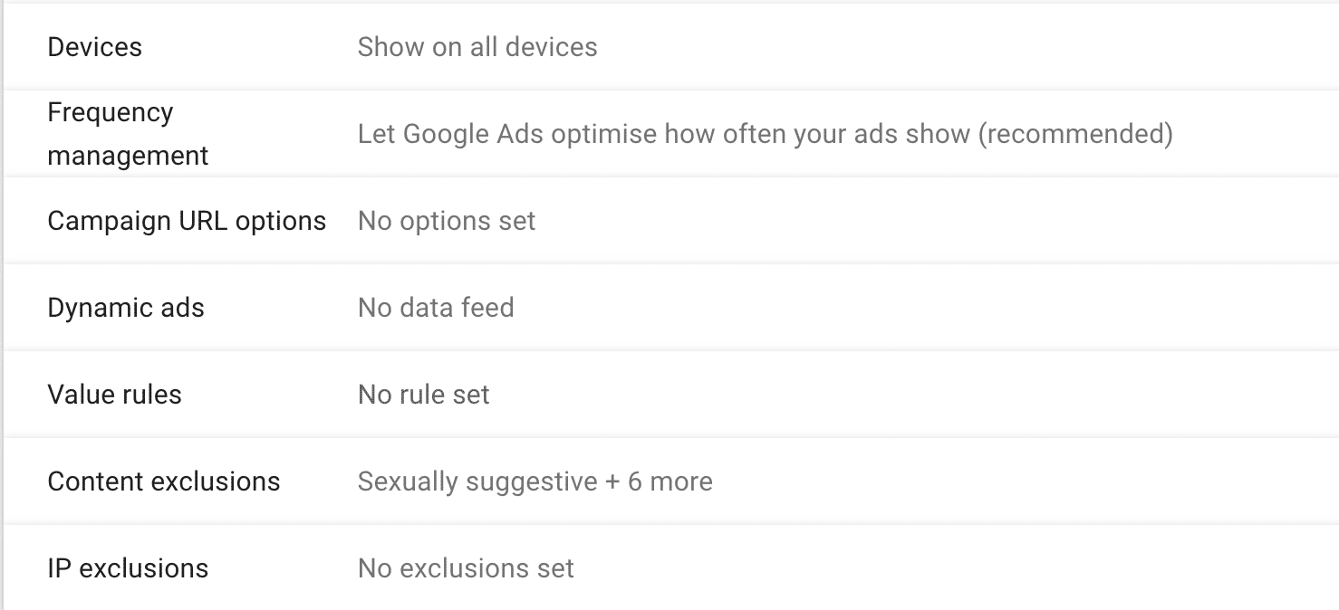 Advanced display ad settings