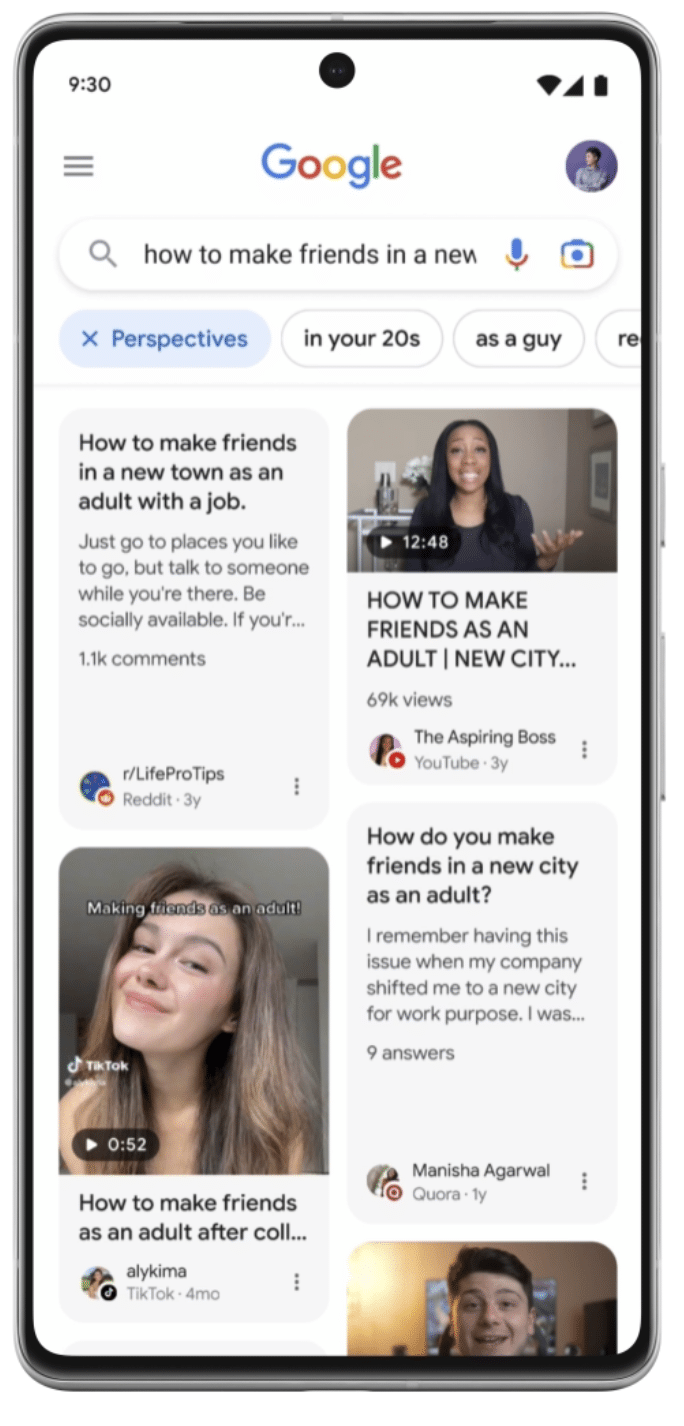 google perspectives in search
