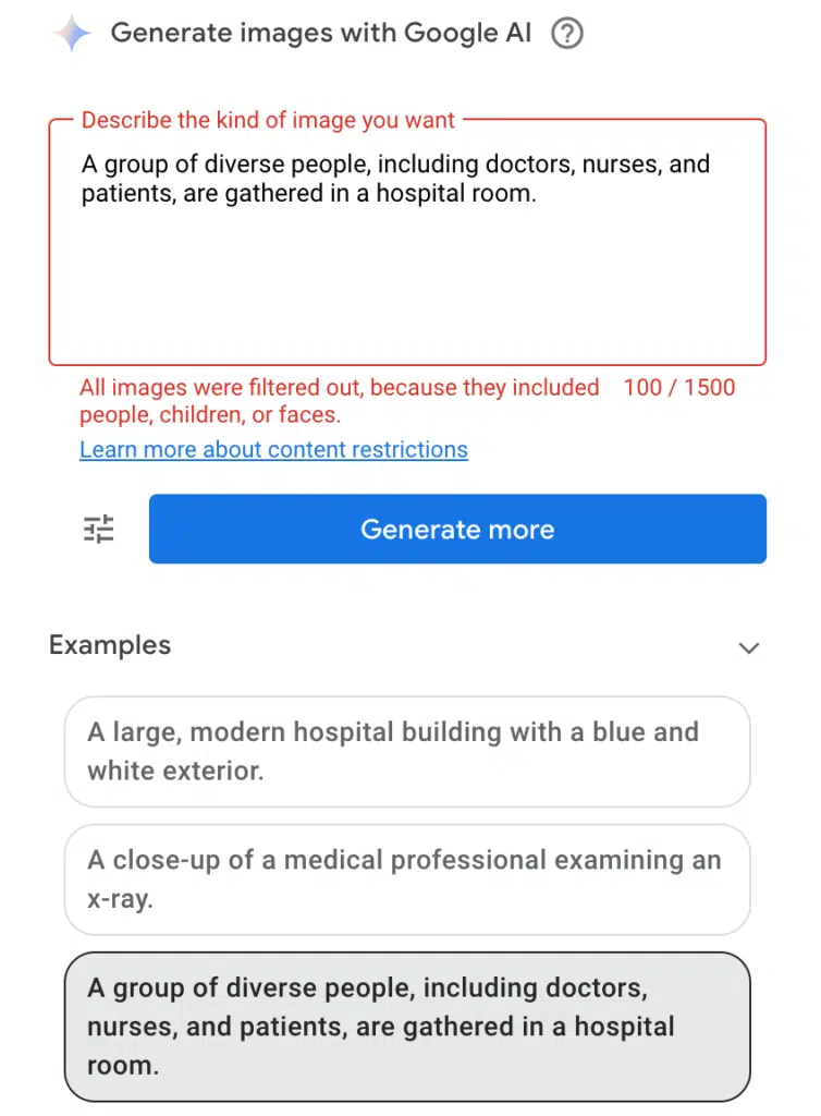 Google Ads GenAI created example prompt it can't fulfil