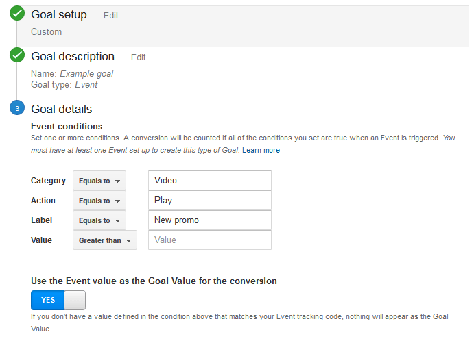 Setting up google analytics goals - Event goal configuration - Browser Media
