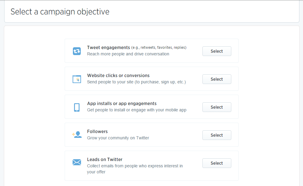Twitter Website Cards - Campaign Options