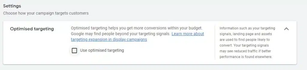 ad group level optimised targeting setting