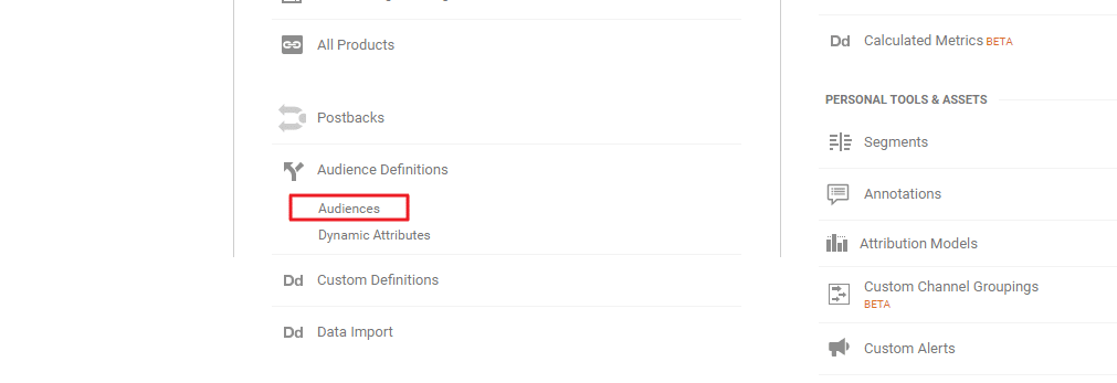 Audiences Admin Section - GA