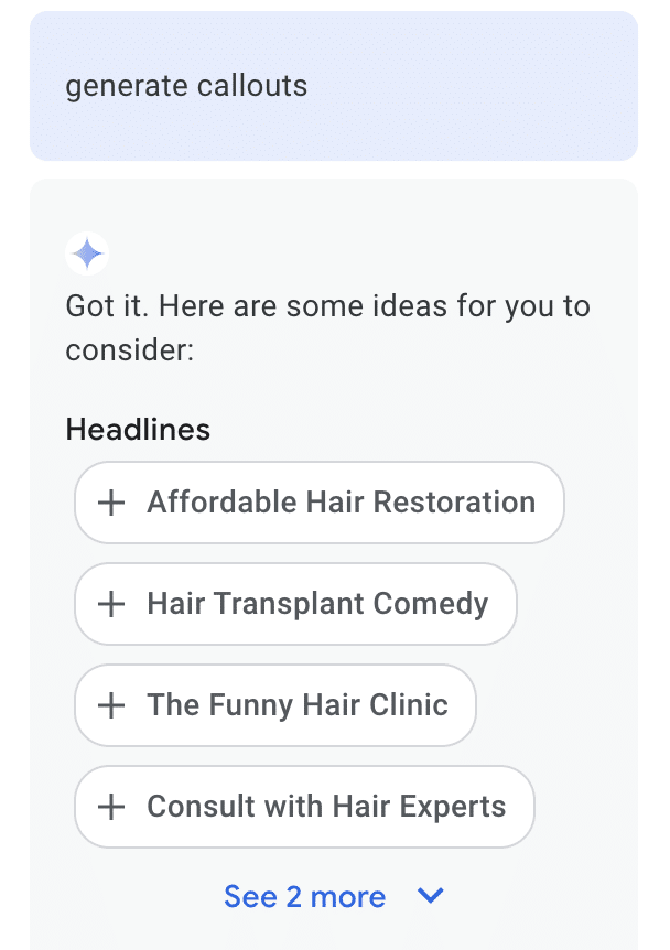 cannot generate callouts google ads ai