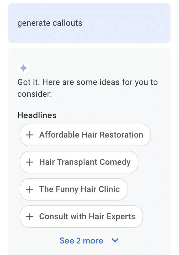 cannot generate callouts google ads ai