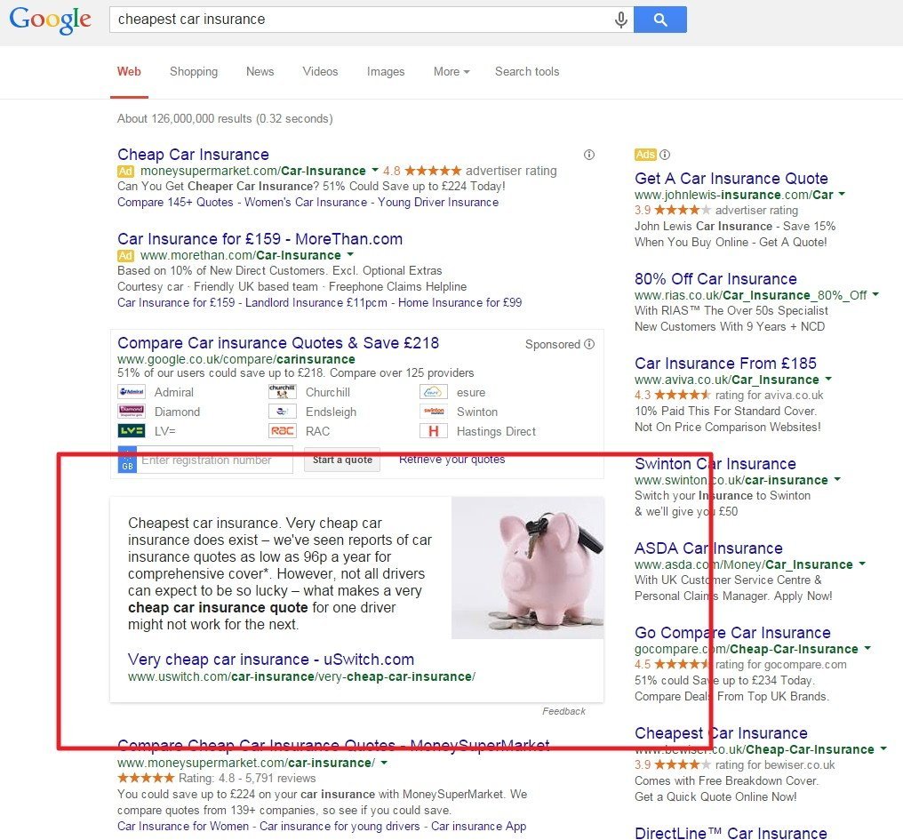 Cheapest Car Insurance via Google's The Knowledge Graph