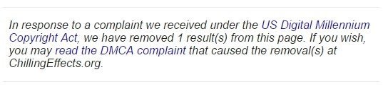 Digital Millenium Complaint screen grab