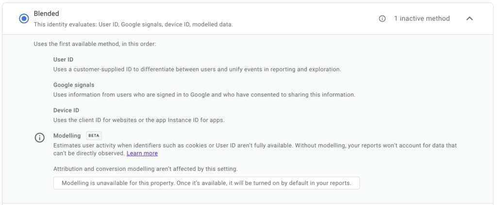 GA4 blended reporting identity