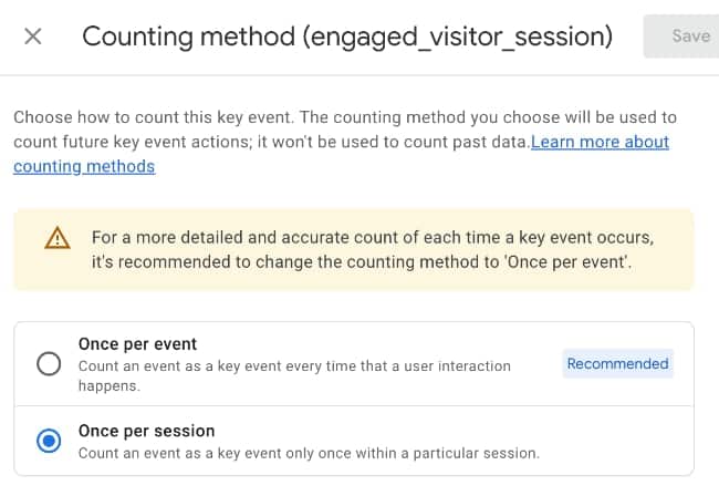 GA4 key event counting method