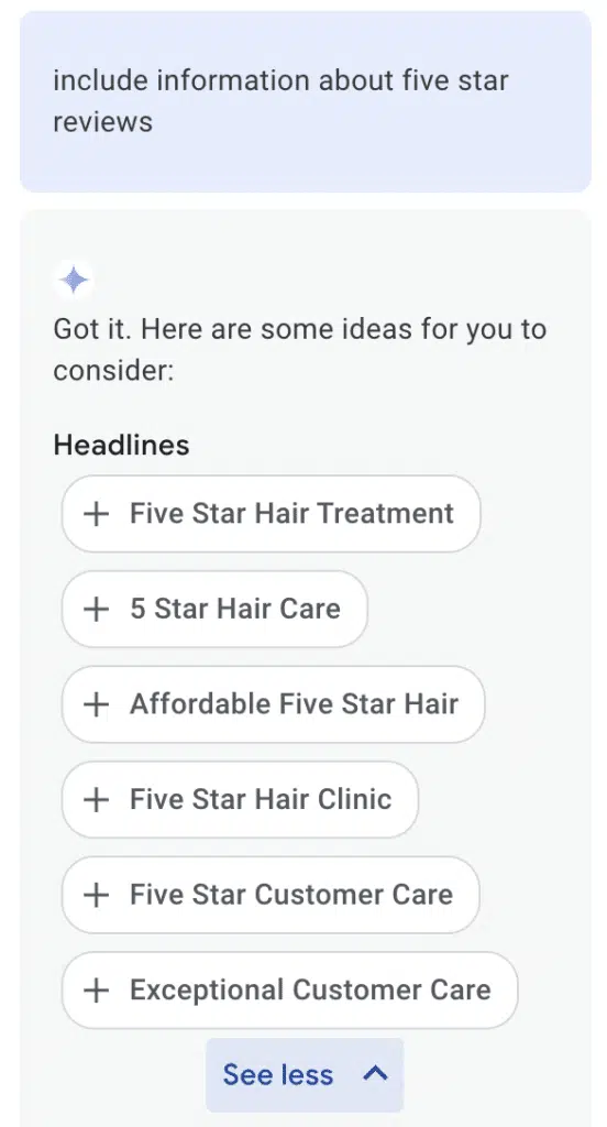 google ads ai reviews prompt