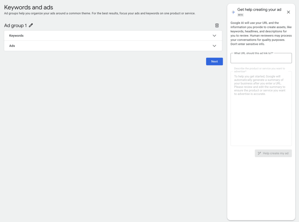 google ads get help with creating your ad ai