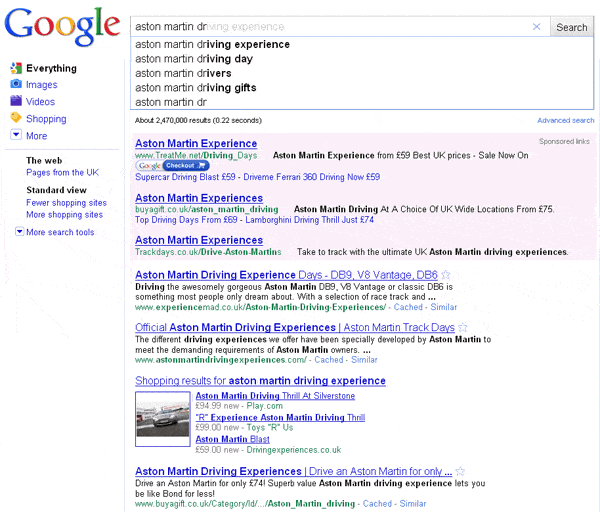 Google instant results