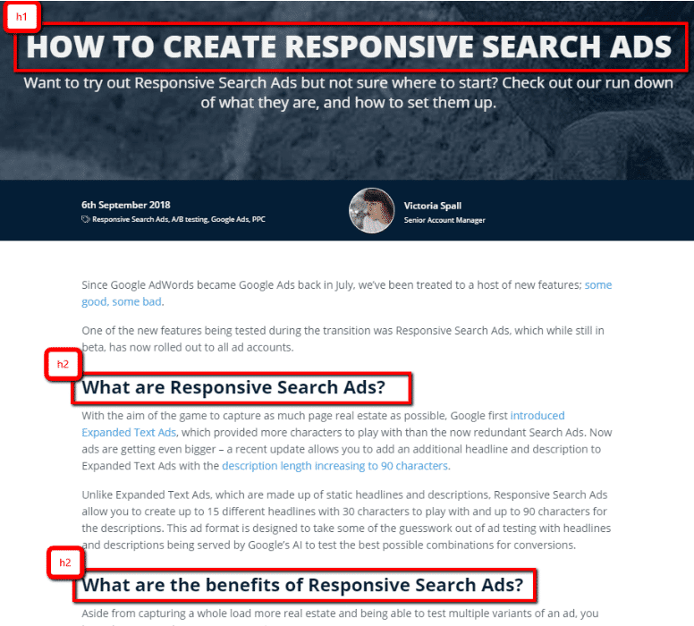 h1 h2 h3 markup in content