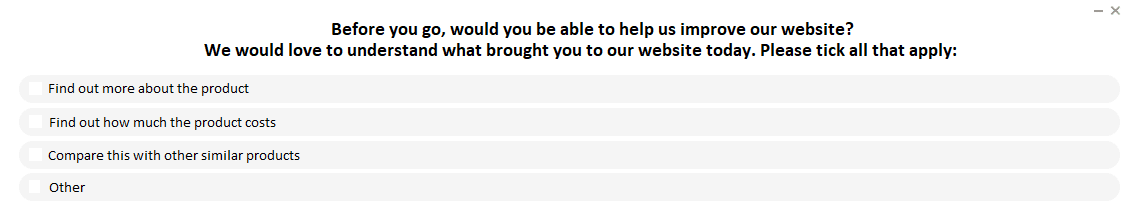 interactive content - exit survey Qs - browser media