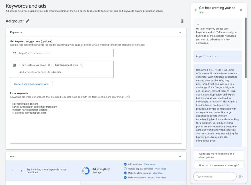 keyword suggestions google ads ai