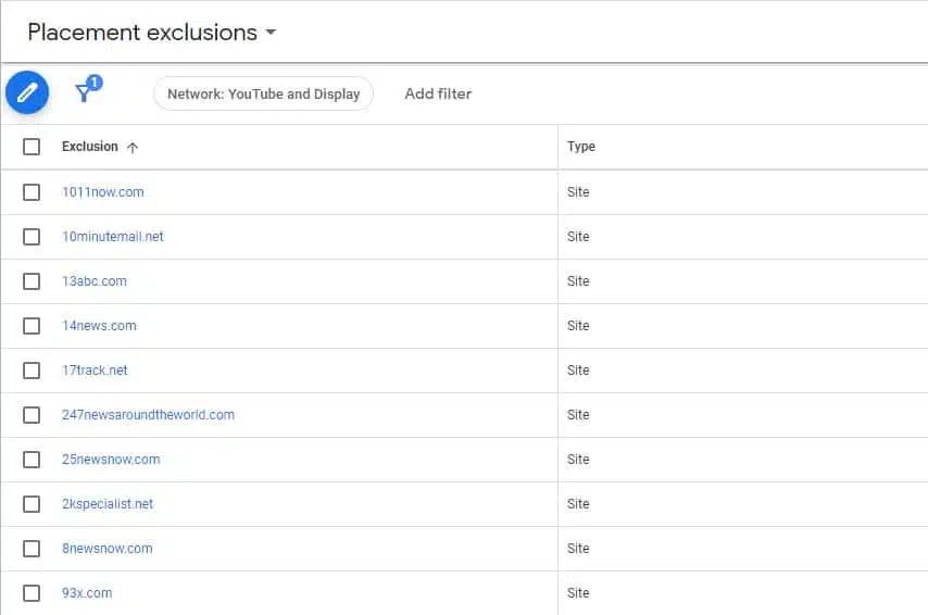 placement exclusions report