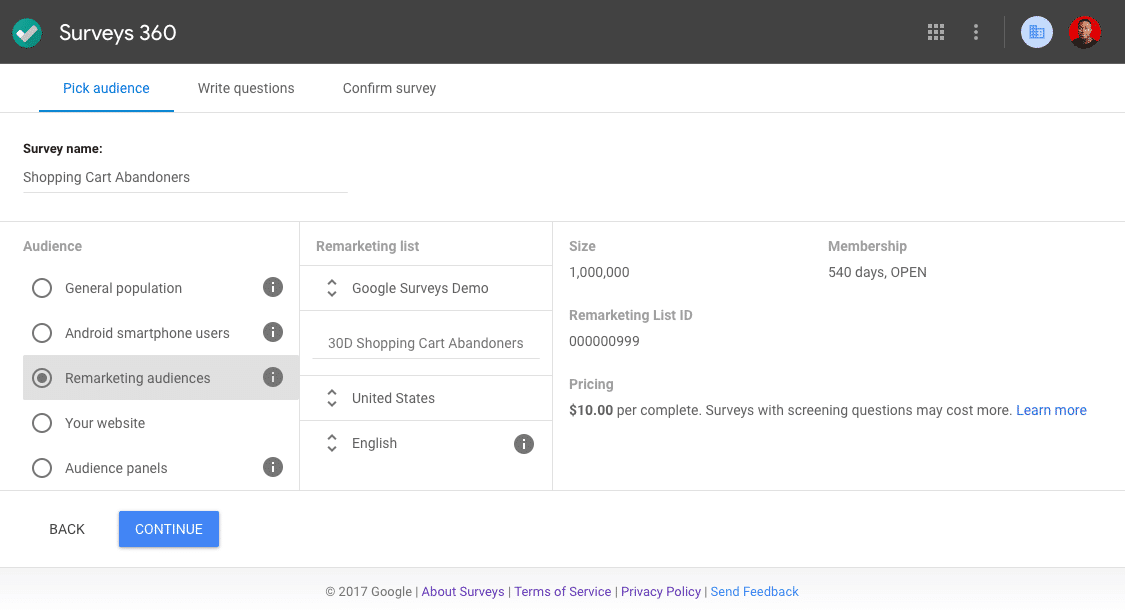 Surveys 360 setup