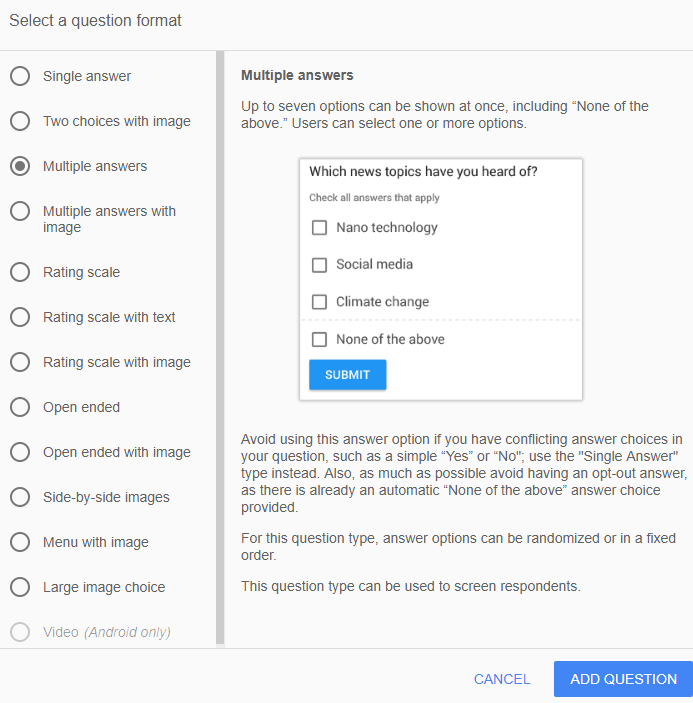 Survey 360 question example