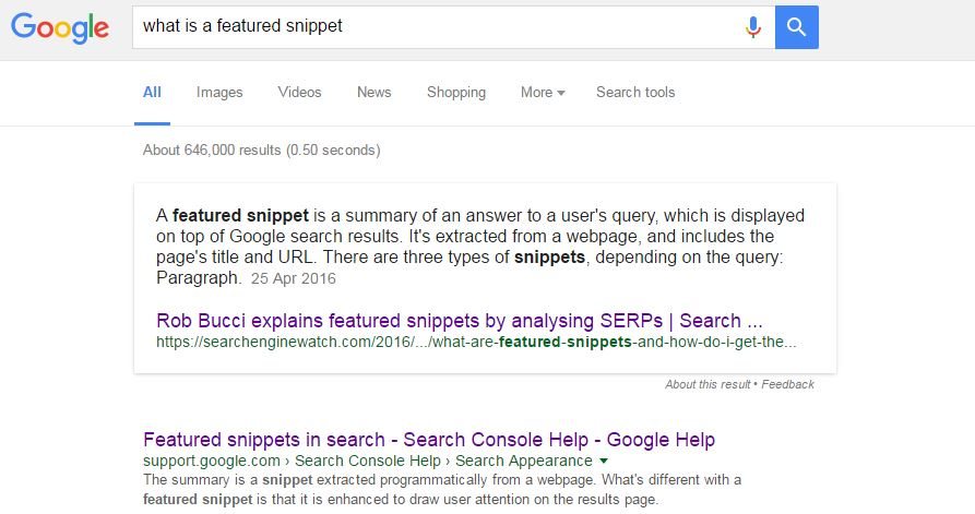 what is a featured snippet - google search - browser media