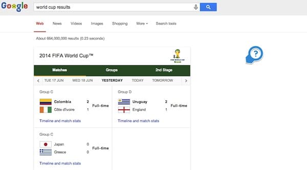 Google Search - world cup results