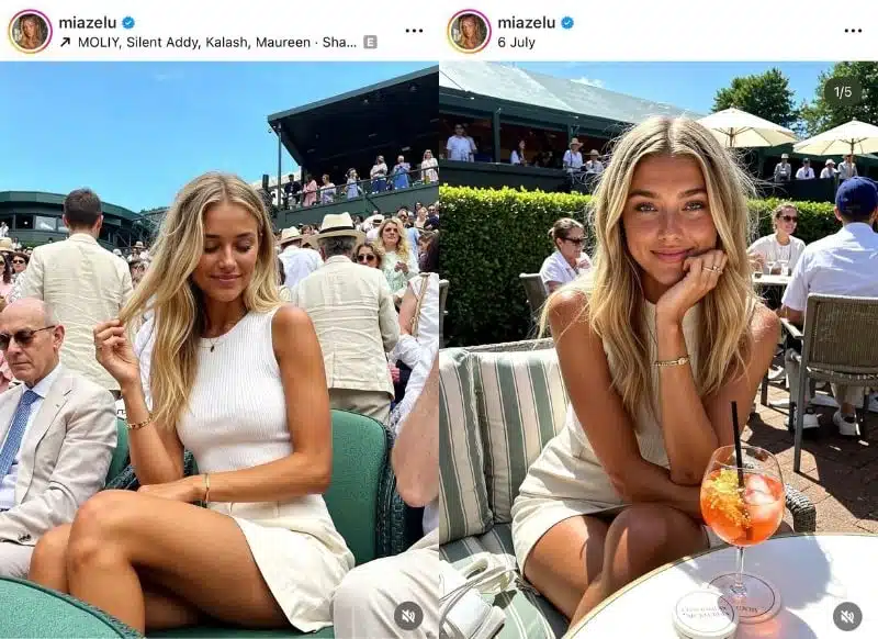 Two photos of Mia Zelu at Wimbledon.